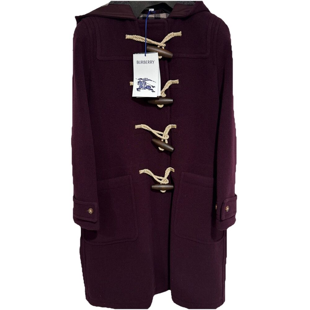 Burberry Belfield Wine Red Merino Women’s Wool Hooded Overcoat NWT Size US8